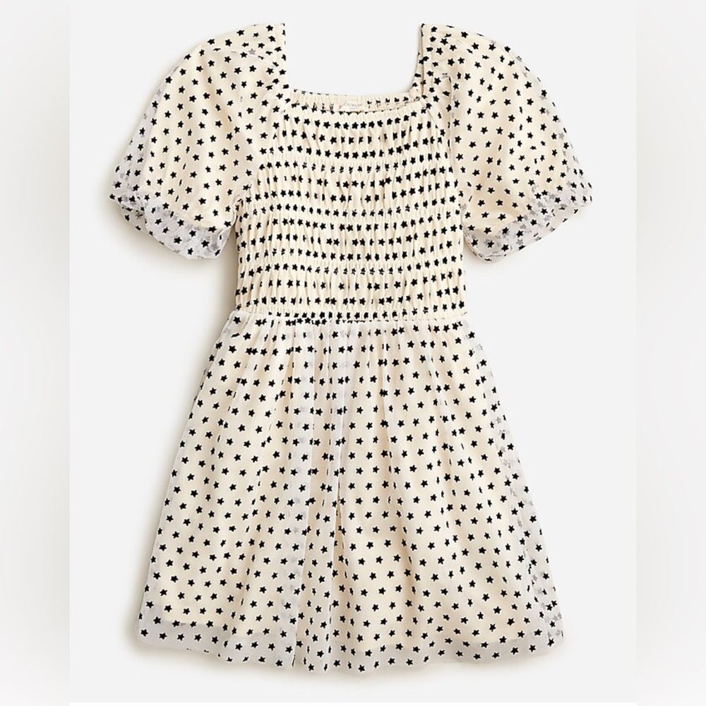 J Crew Girls Celebration Star Tulle Dress Cream/Black
